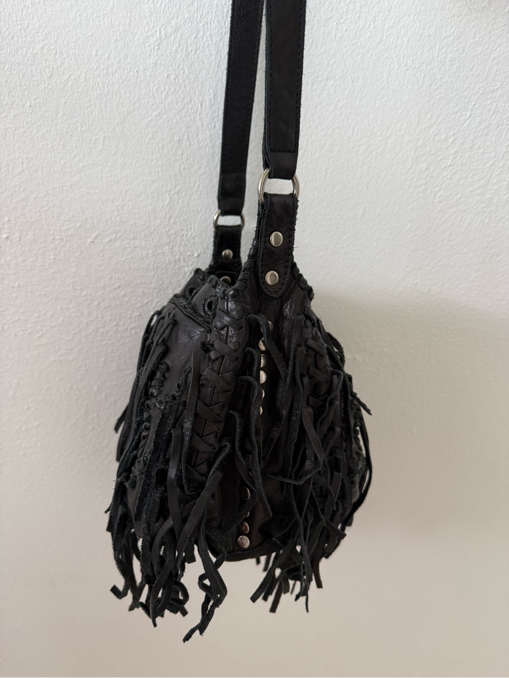 Sam Edelman Black Fringe Crossbody Bucket Bag - Women's Fashion - Picture 5 of 10